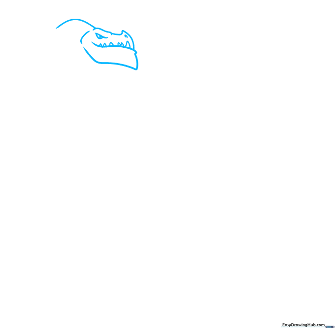 Pencil sketch showing the first Hydra head with a triangular snout and sharp teeth.