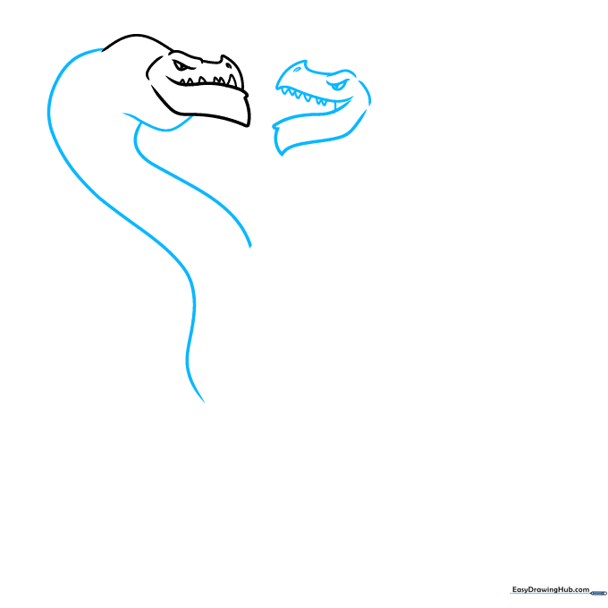 Drawing the first long, S-shaped Hydra neck and beginning the second head.