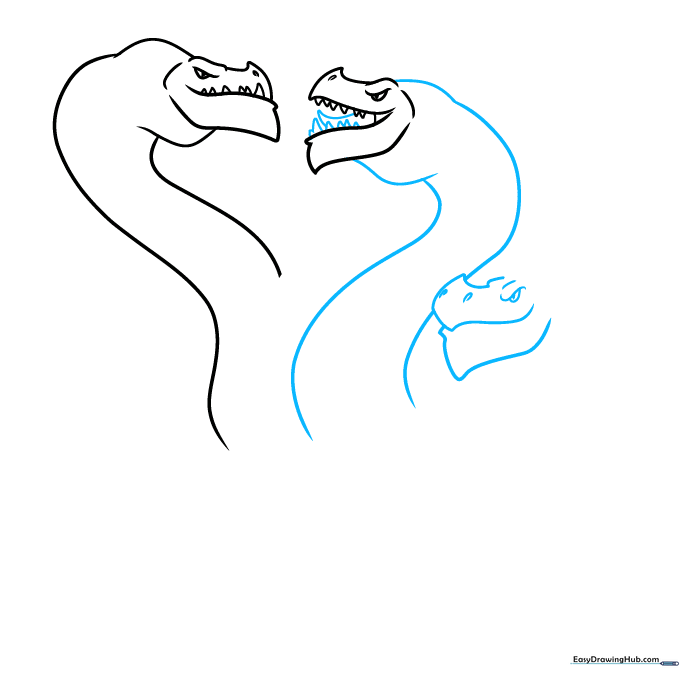 Adding a third Hydra head with visible teeth and a tongue.