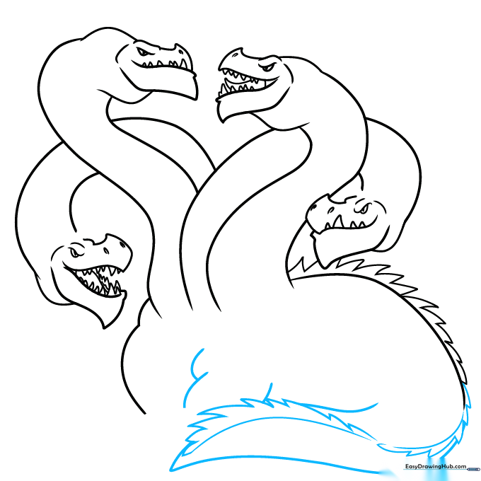 Adding a long, spiked tail and sturdy legs to the Hydra's body.