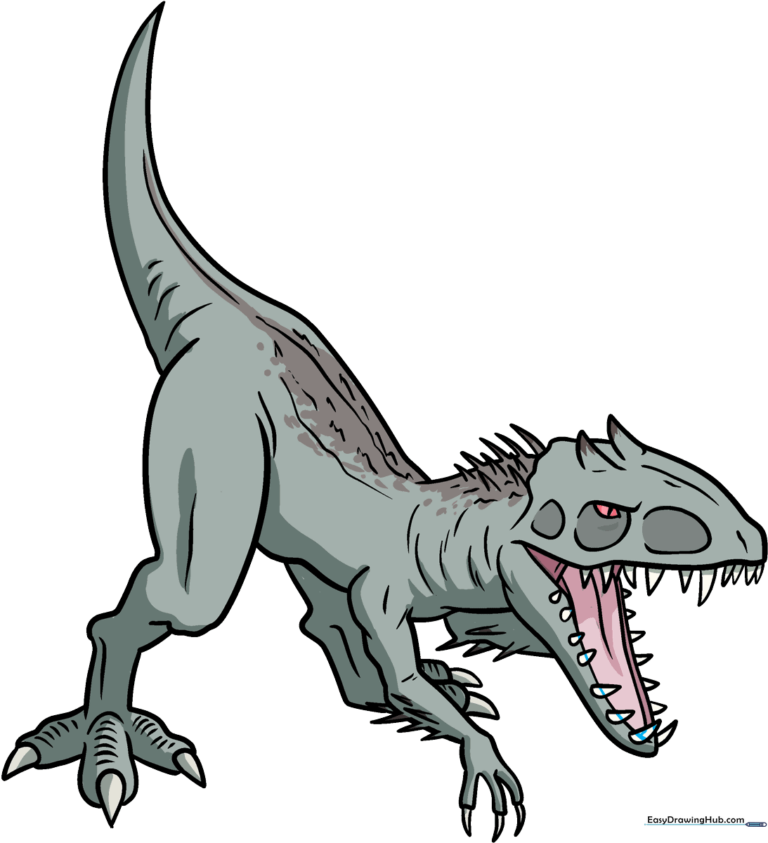 A fierce, finished Indominus Rex drawing, perfect for dinosaur fans.