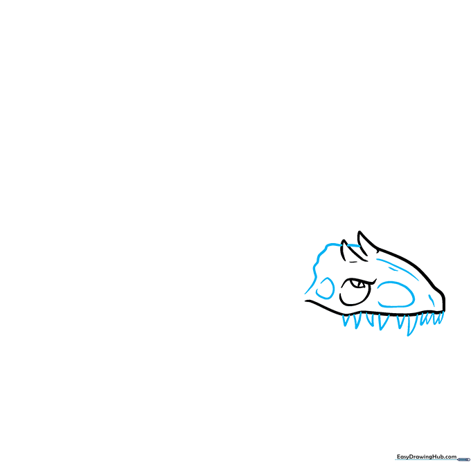Detailed sketch of the Indominus Rex upper jaw with sharp, jagged teeth.