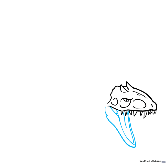 Sketch showing the open mouth of the Indominus Rex with tongue and jaw structure.