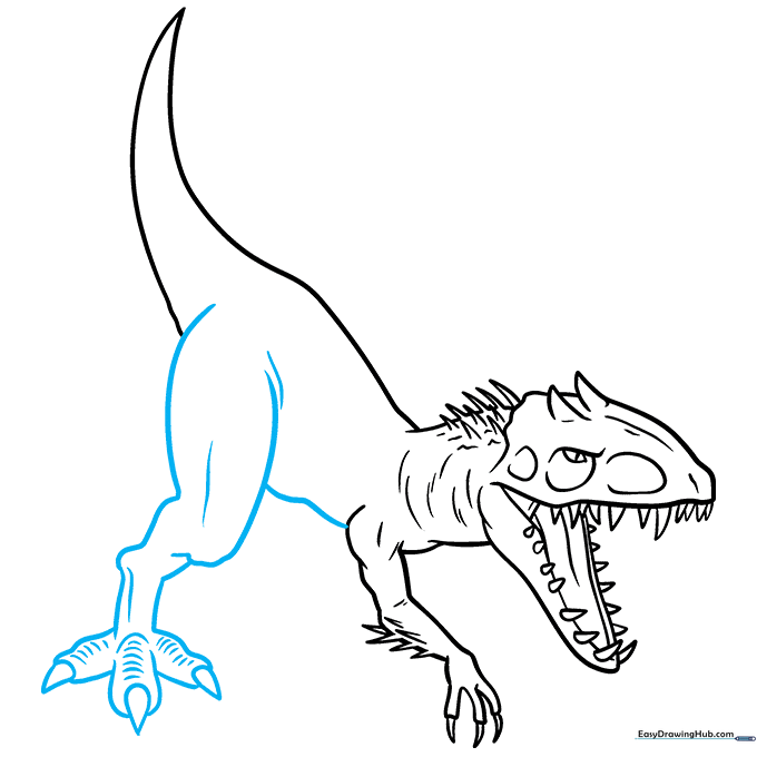 Indominus Rex drawing featuring the large, muscular hind leg and claws.