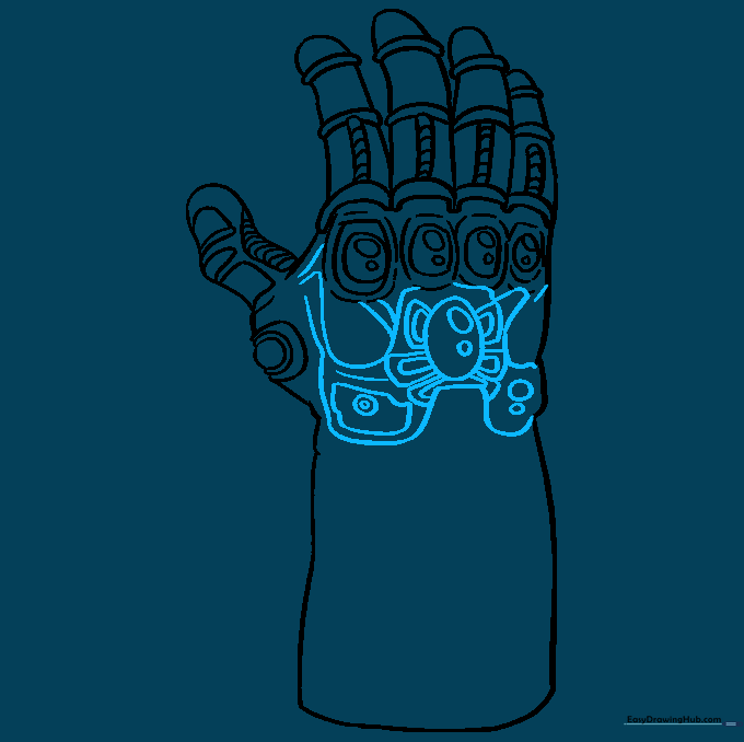 Adding the central Infinity Stone and decorative plating on the back of the hand.