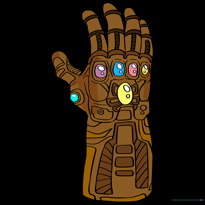 The finished, colored Infinity Gauntlet drawing.