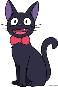 Completed illustration of Jiji the cat, showcasing the final result of the drawing tutorial.