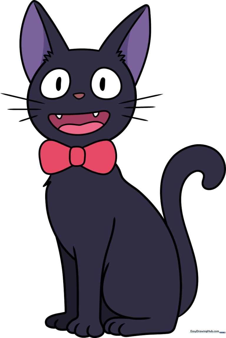 Completed illustration of Jiji the cat, showcasing the final result of the drawing tutorial.
