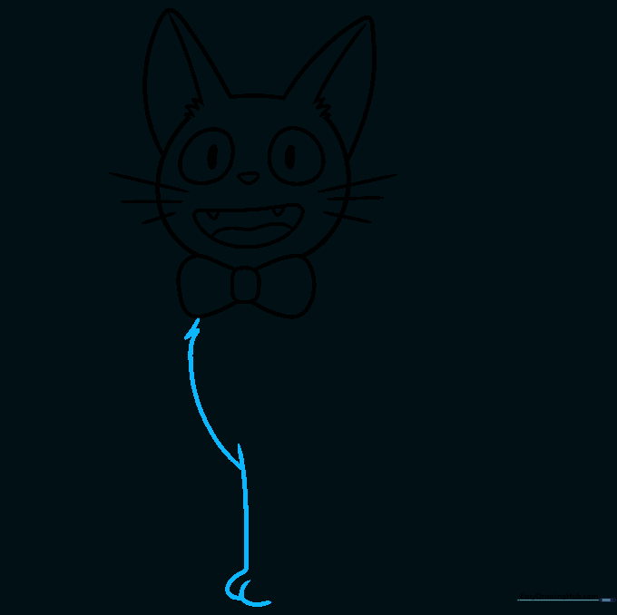 Drawing showing the addition of the cat's chest and upper foreleg with jagged fur lines.