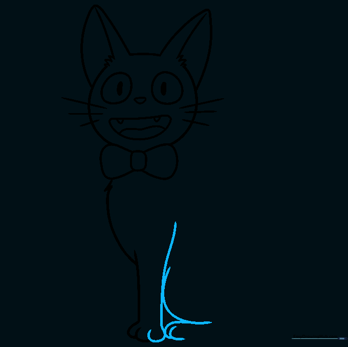 Drawing showing the addition of the foreleg and the folded rear leg with paw details.