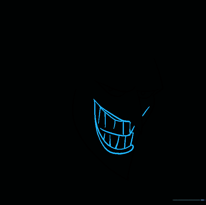 The Joker's wide, crooked mouth with visible teeth being drawn.