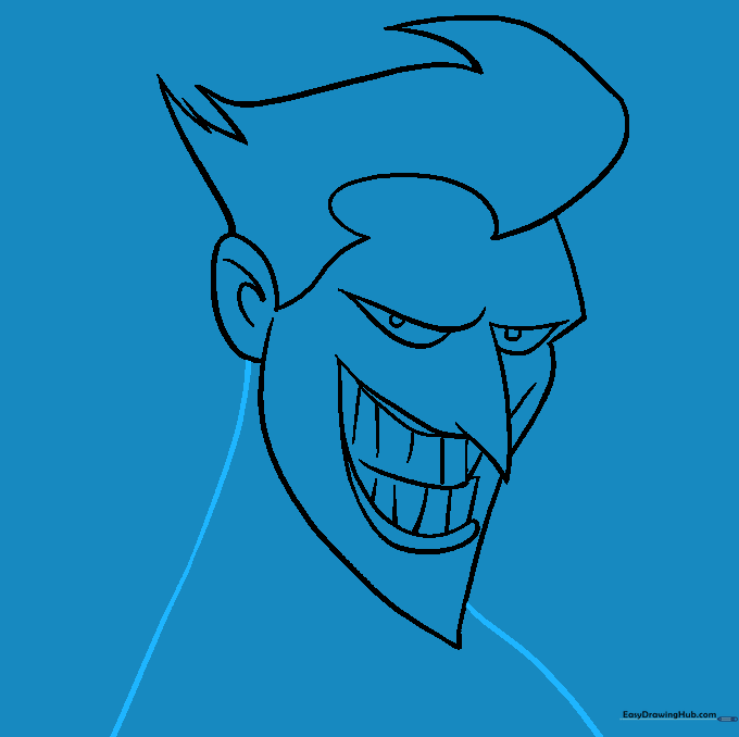 The Joker's neck and shoulders being outlined with long, curved lines.