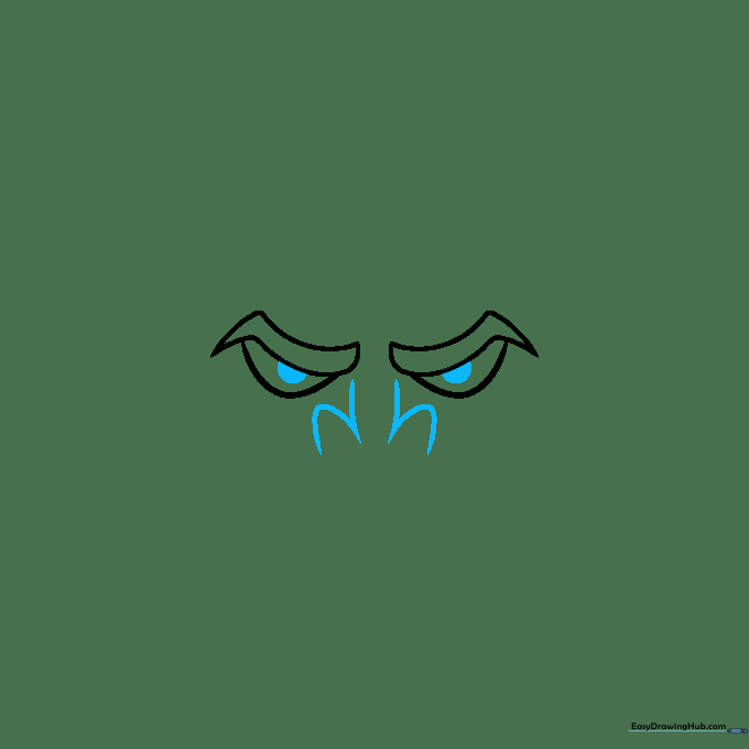 Detailed view of the Joker's eyes with shaded pupils and the initial curved lines forming the bridge of the nose.