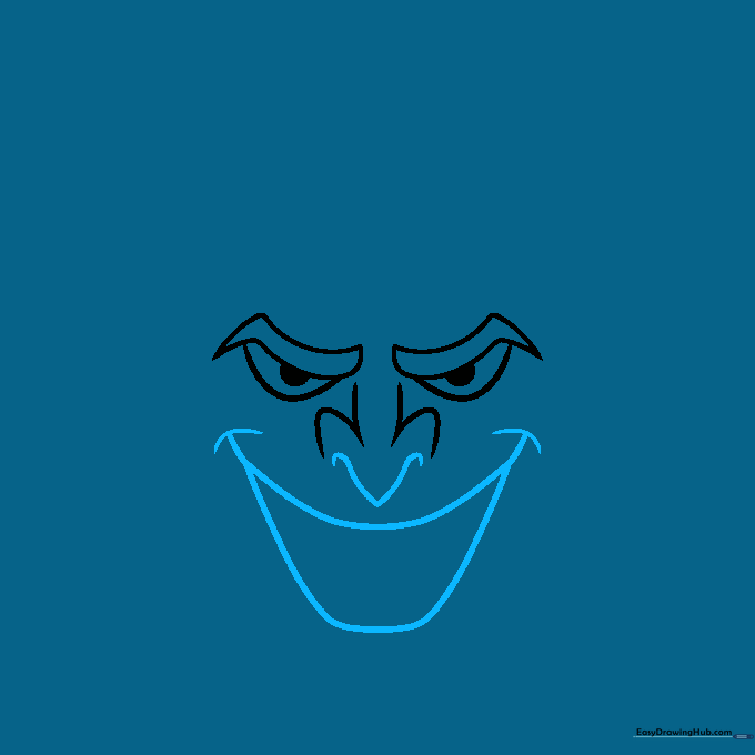 The Joker's face drawing showing the addition of a wide, sinister sneering mouth and a V-shaped nose tip.