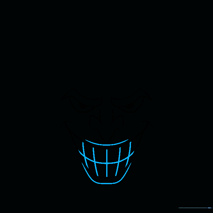 Close-up of the Joker's mouth with defined lips and vertical lines creating the appearance of teeth.