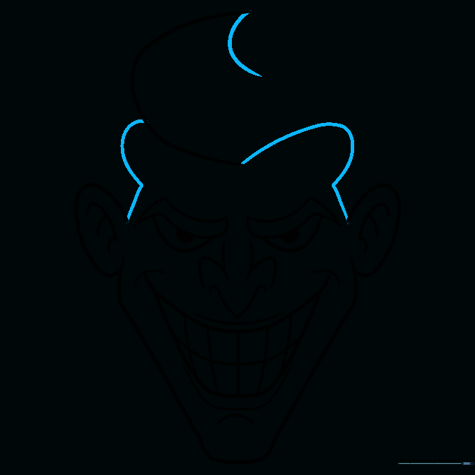 Drawing the Joker's hairline and sideburns with jagged, expressive lines to create a messy hairstyle.
