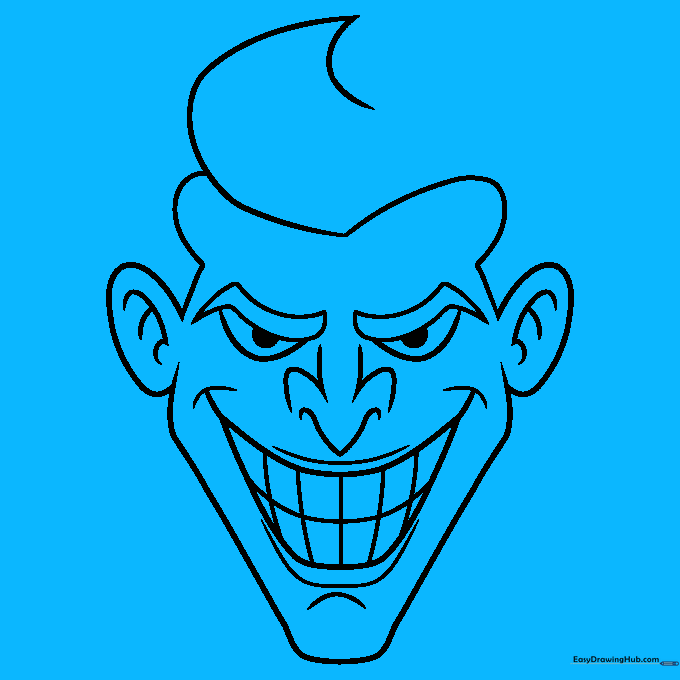 The completed hair outline for the Joker, showing spiky, textured sections created with curved lines.