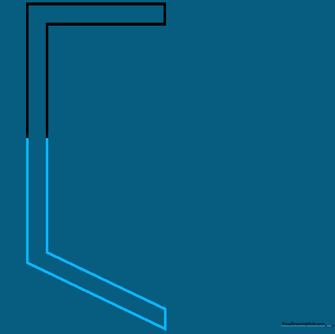 Drawing showing the addition of diagonal lines to form the outer shield boundary.