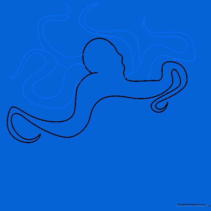 The Kraken body with six tentacles visible after erasing the initial construction lines.
