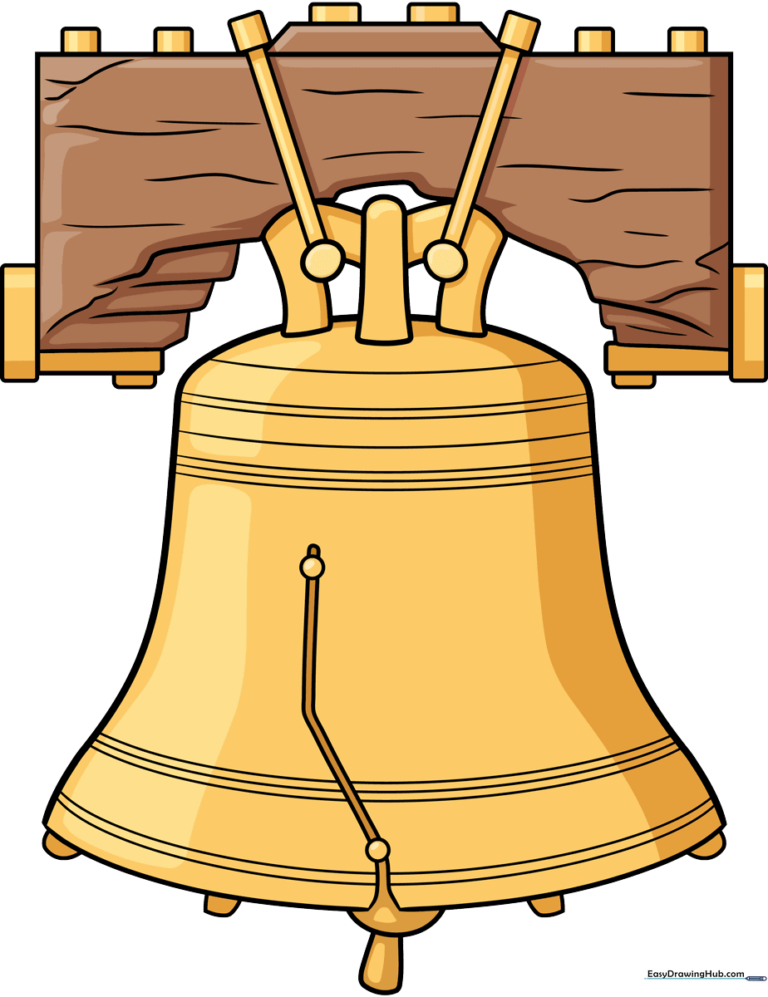 A completed, colored illustration of the Liberty Bell, perfect for history-themed art projects.