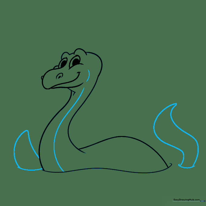 Adding the flipper and neck details to the monster's silhouette.