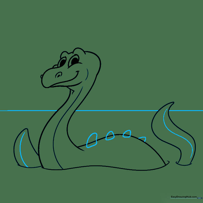 Adding triangular spikes along the back of the Loch Ness Monster.