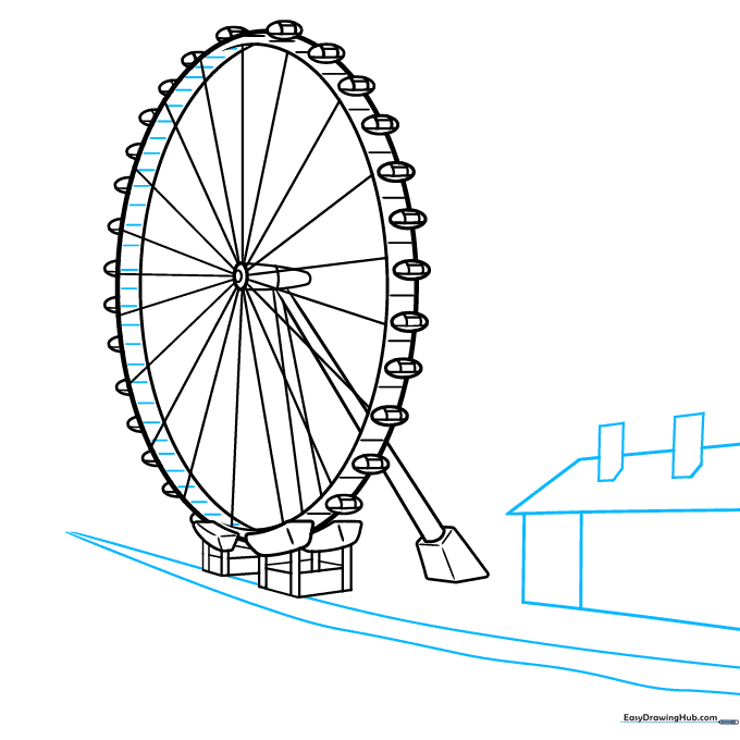 Adding the riverbank and a nearby building to the London Eye scene.