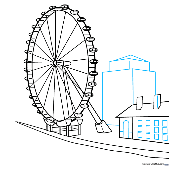 Adding windows, doors, and a second building to the background.
