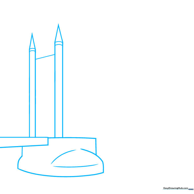Sketching the initial rectangular base and triangular roof of the London Tower Bridge.