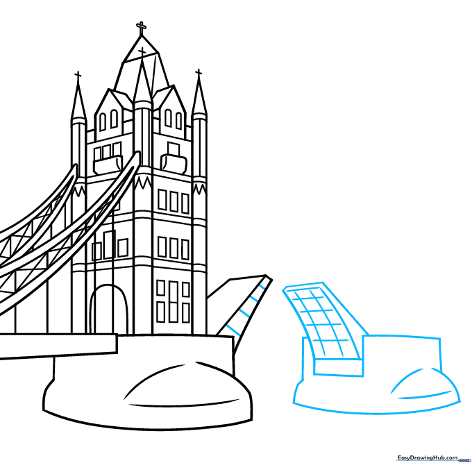 Drawing the bridge footing and adding texture to the underside of the structure.