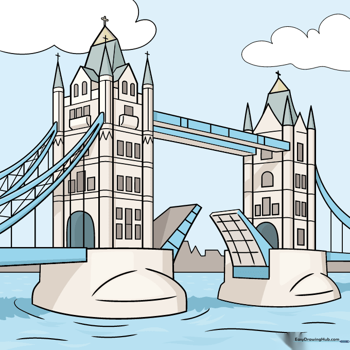 The completed, colored London Tower Bridge drawing.