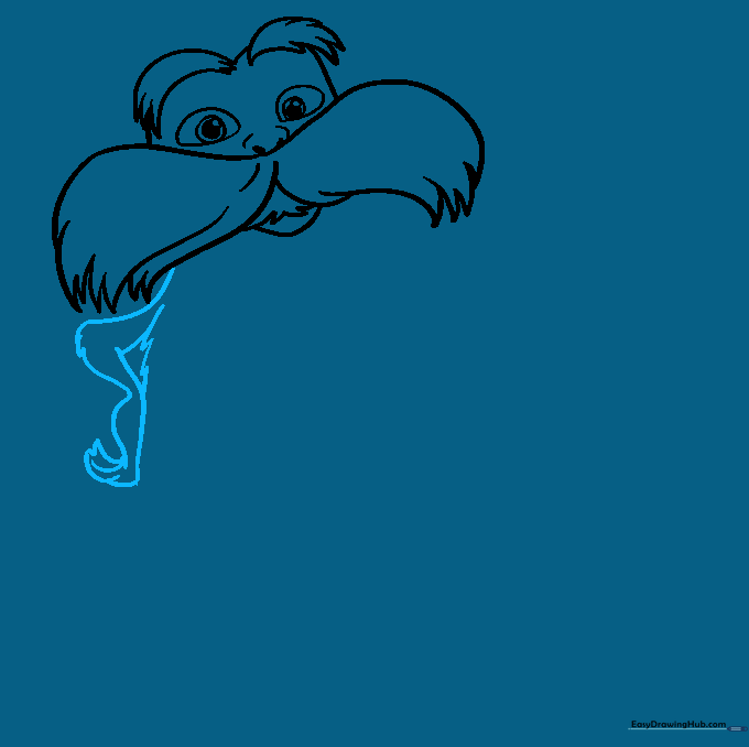 Adding the Lorax's first arm and hand using jagged, furry-looking line work.