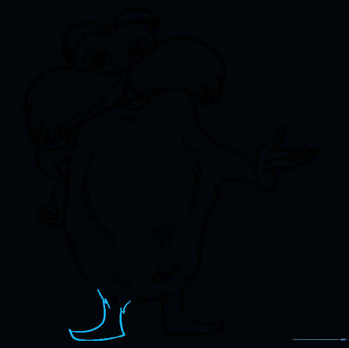 Adding the second leg and foot to complete the full-body outline of the Lorax.