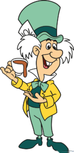 Full-body colored illustration of the Mad Hatter from Alice in Wonderland.