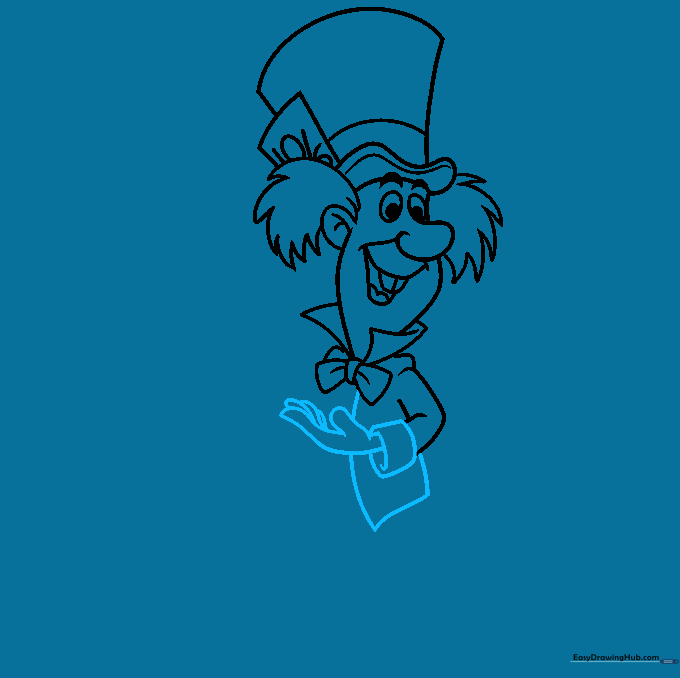 Detailing the Mad Hatter's jacket cuffs and hands with fingers.