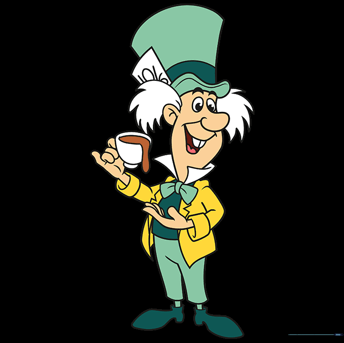 The completed, colored illustration of the Mad Hatter.