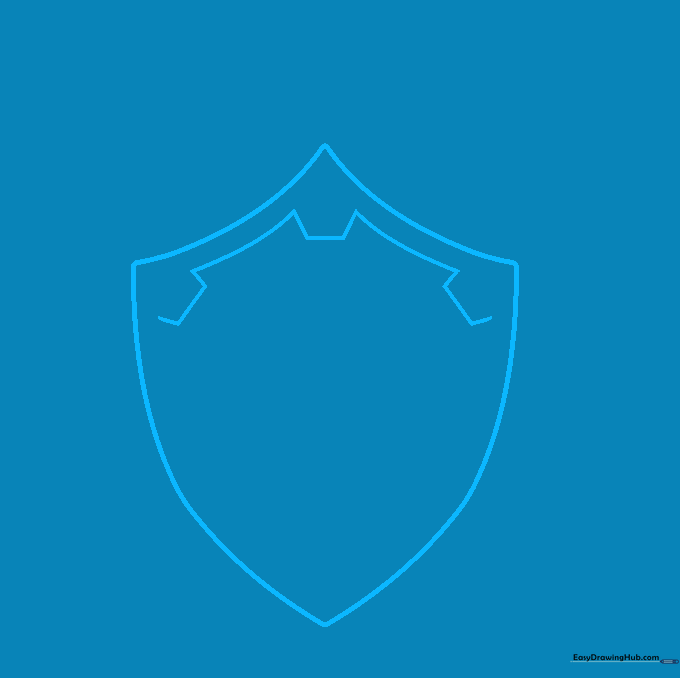 Pencil sketch showing the initial diamond-shaped outline of the Hylian shield.