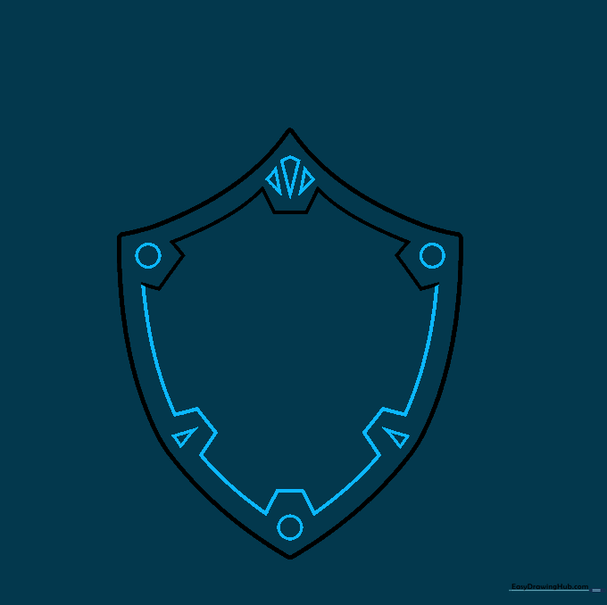 Drawing the outer border of the shield with trapezoid corner details.