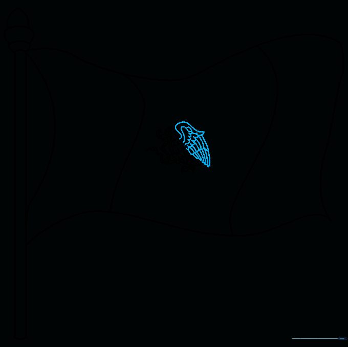 Adding a large wing to the eagle using curved lines and layered feather patterns.