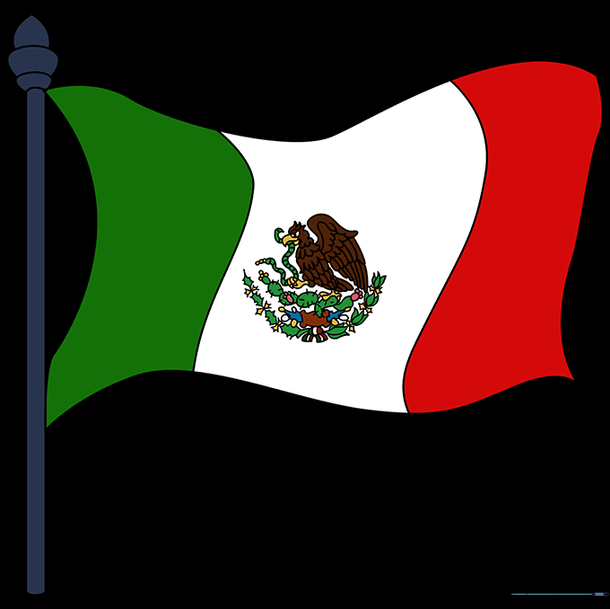 Final colored Mexican flag with green, white, and red sections.