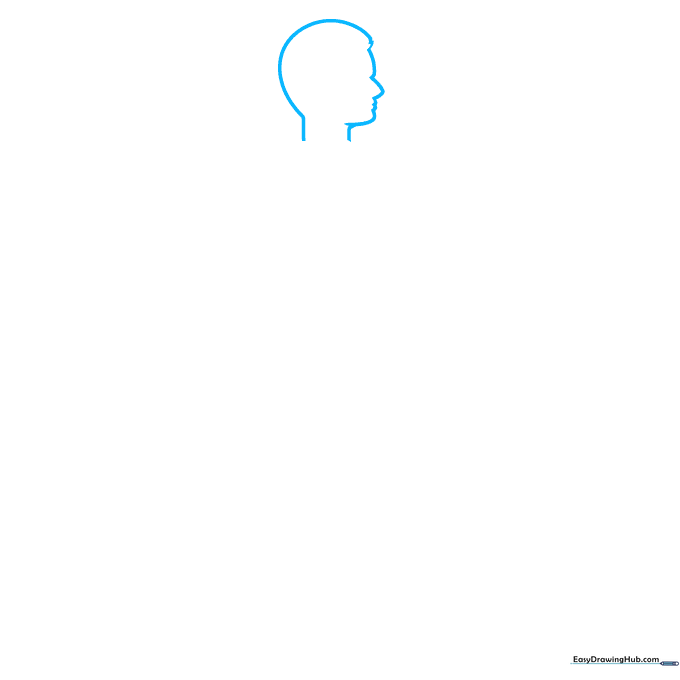 Pencil sketch of a human head profile showing the basic outline for an anatomy drawing.