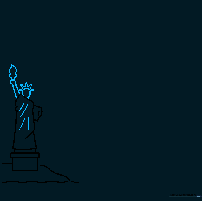 Adding details to the Statue of Liberty including the torch, flame, and crown spikes.