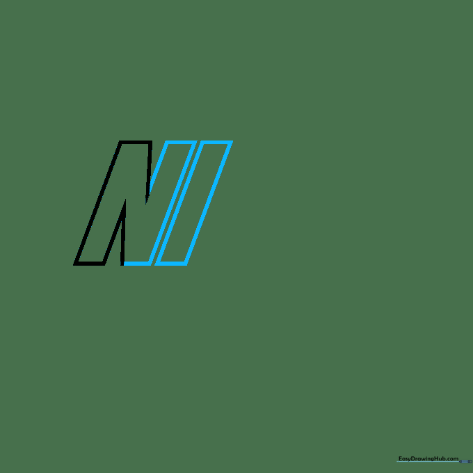Drawing the letter I as a parallelogram next to the letter N
