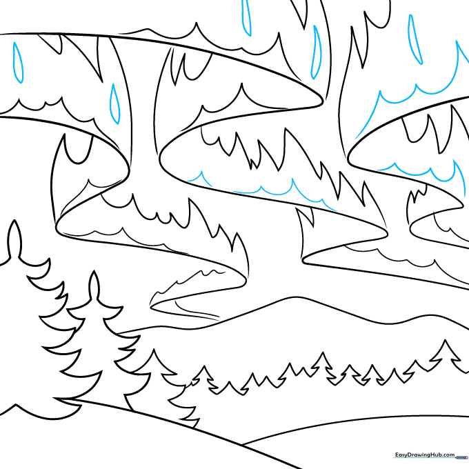 Finalizing the outline with small teardrop shapes for stars.