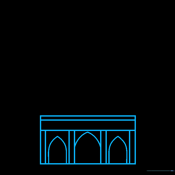 Pencil sketch showing the rectangular base and vertical column guidelines for Notre Dame Cathedral.