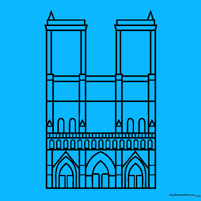 Sketching the central Rose Window with circular geometry.