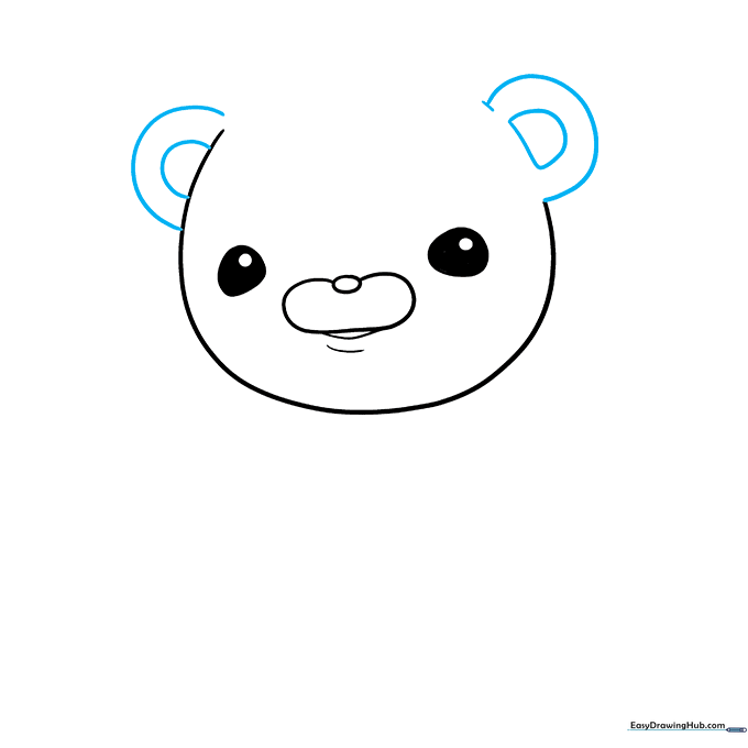 Drawing the rounded ears on the sides of the polar bear head.