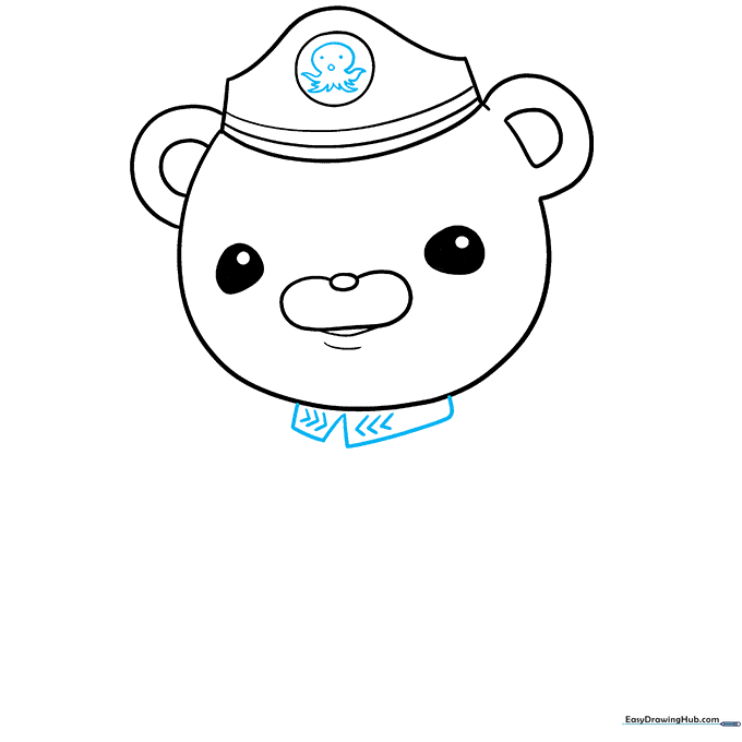 Detailed view of the octopus logo on the hat and the uniform collar.