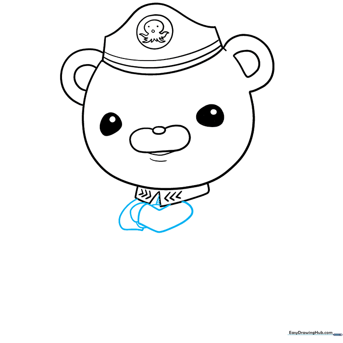 Sketching the crossed arms of Captain Barnacles.