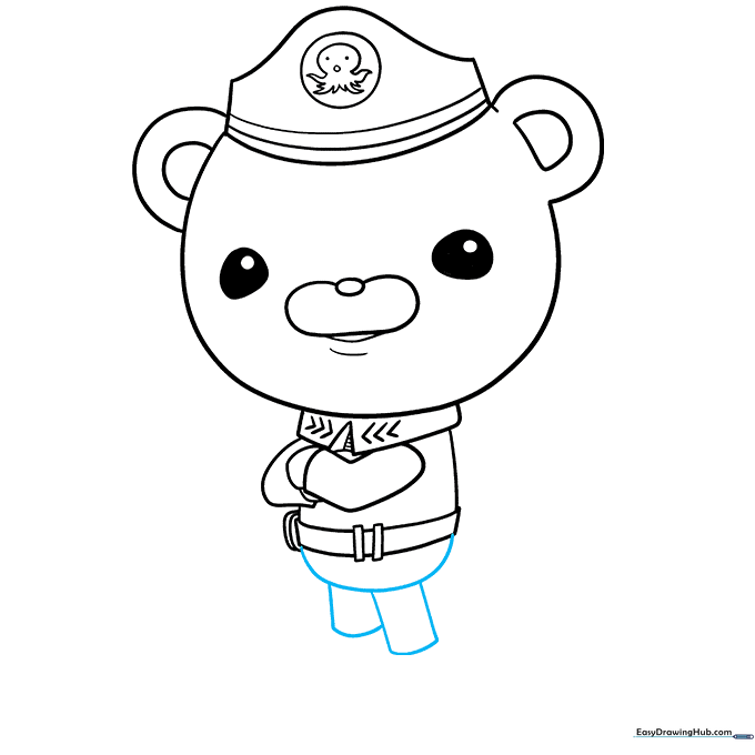 Drawing the lower body and leg shapes for the character.